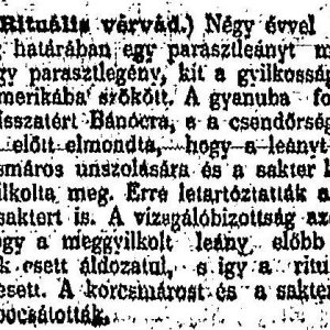 „Rituális vérvád.” (Forrás: Pesti Hírlap, 1898. 04. 07., 8. o.)
